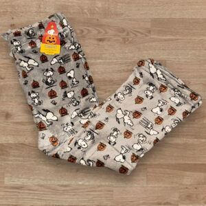 Peanuts Halloween Snoopy Pumpkin Woodstock Plush Pajama Lounge Gray Pants Sz M